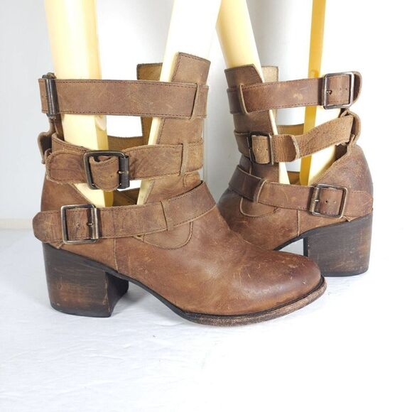 Freebird by Steven Rollin US9 Brown Distressed Leather Strappy Ankle Boots - Picture 8 of 15